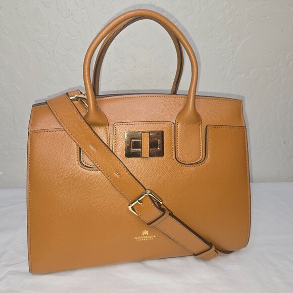 Cuoieria Fiorentina Luggage Tan Italian Tuscan Leather Crossbody Shoulder Tote - Picture 1 of 16